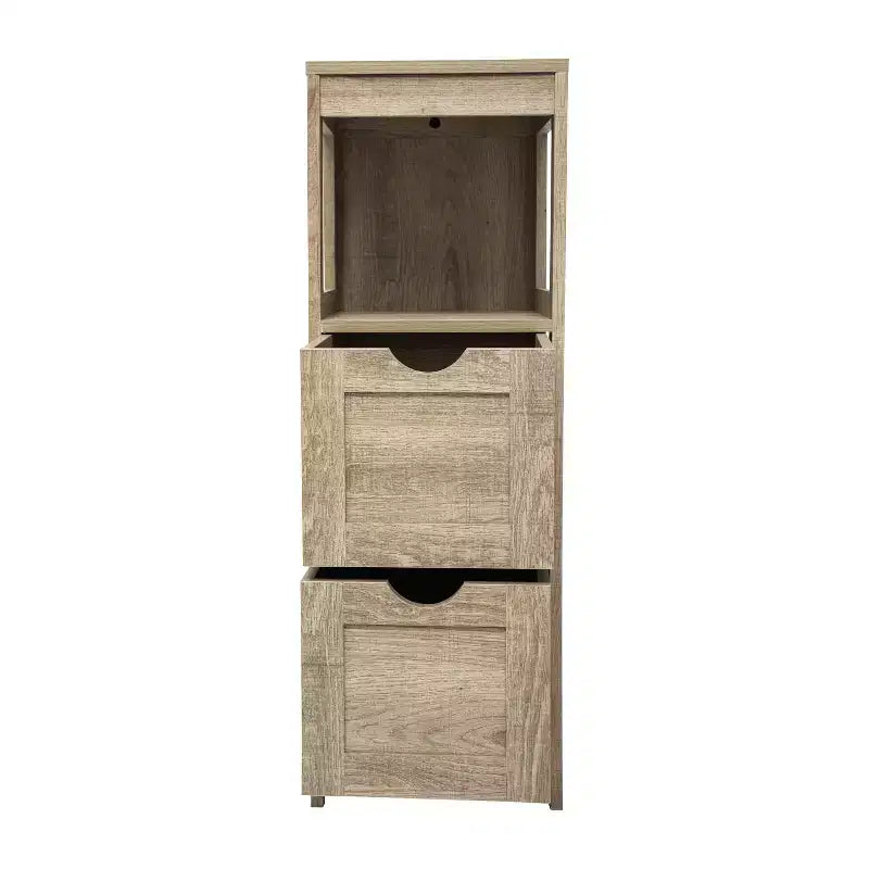 Bathroom Storage Cabinet with 2 Removable Drawers & Open Display Shelf, Farmhouse, Engineered Wood