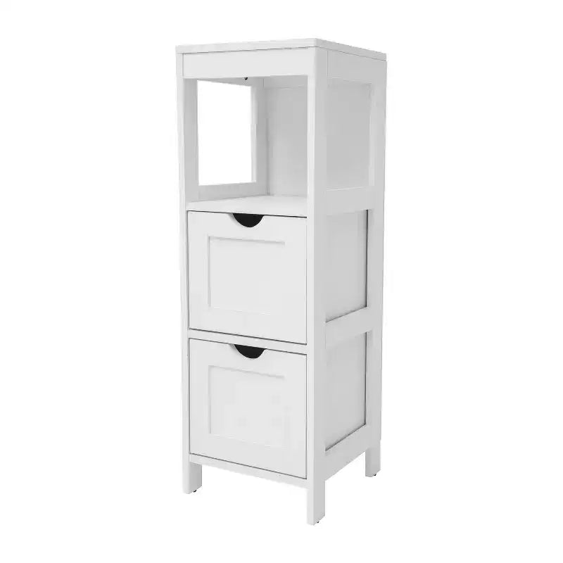 Bathroom Storage Cabinet with 2 Removable Drawers & Open Display Shelf, Farmhouse, Engineered Wood