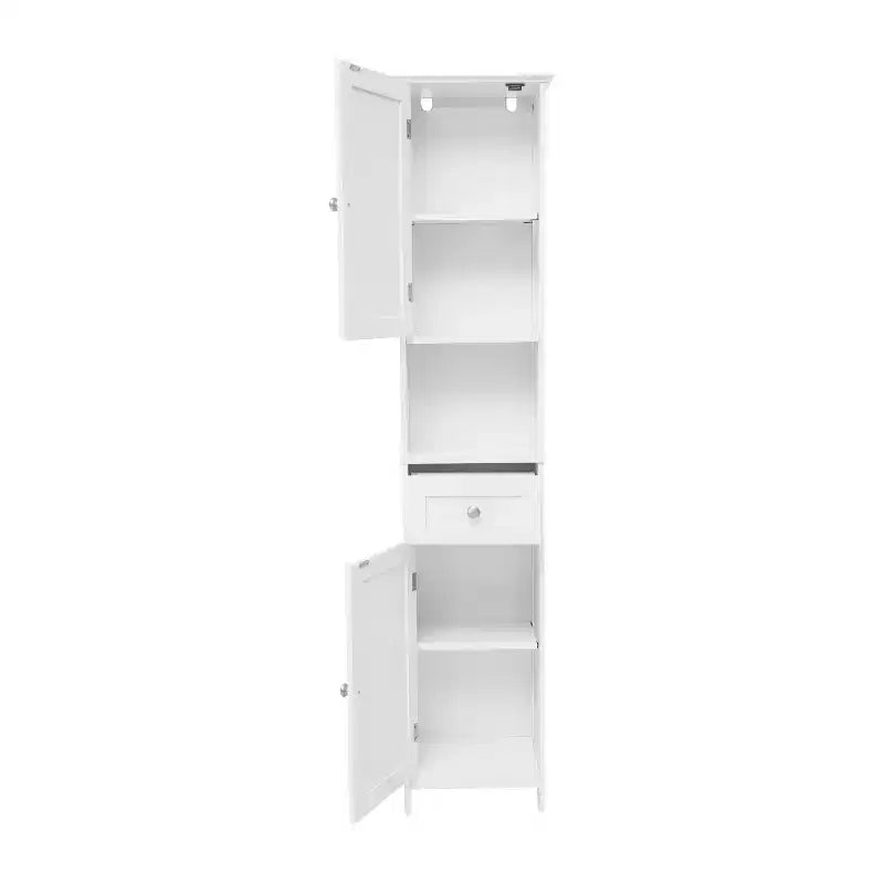 Slim Linen Tower Organizer, Drawer, Upper & Lower Cabinets, Open Shelf, Magnetic Doors, Farmhouse