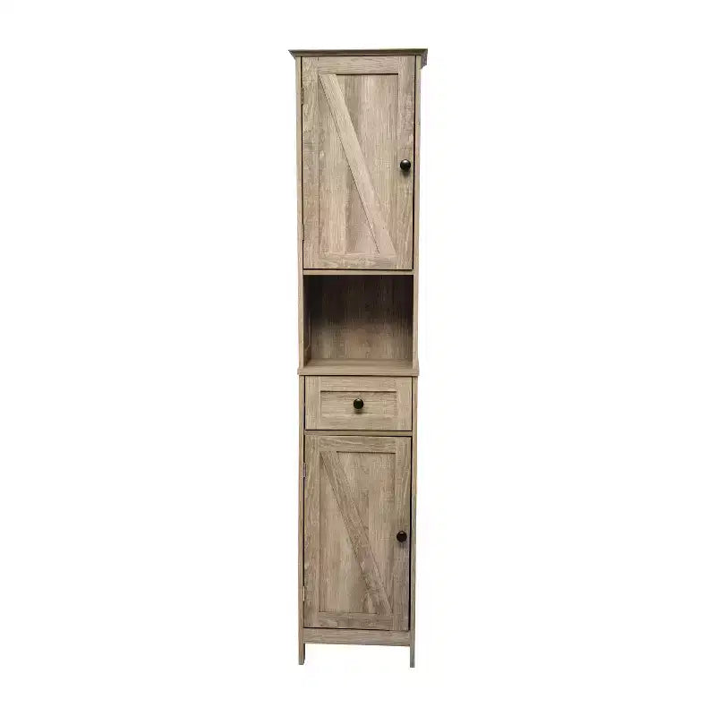 Slim Linen Tower Organizer, Drawer, Upper & Lower Cabinets, Open Shelf, Magnetic Doors, Farmhouse