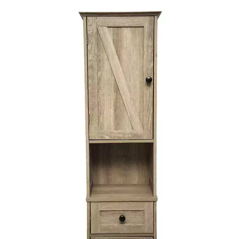 Slim Linen Tower Organizer, Drawer, Upper & Lower Cabinets, Open Shelf, Magnetic Doors, Farmhouse