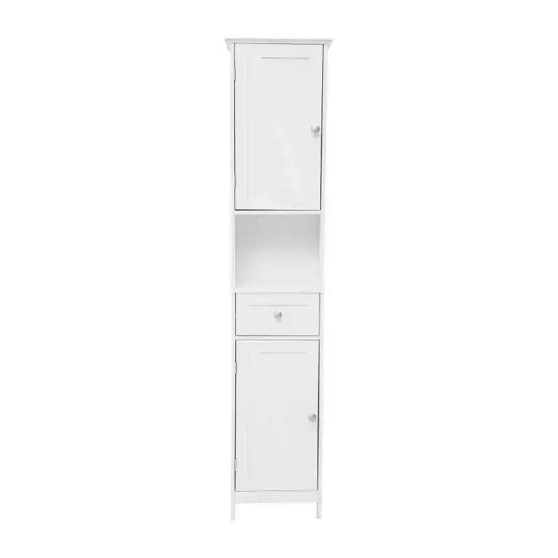 Slim Linen Tower Organizer, Drawer, Upper & Lower Cabinets, Open Shelf, Magnetic Doors, Farmhouse
