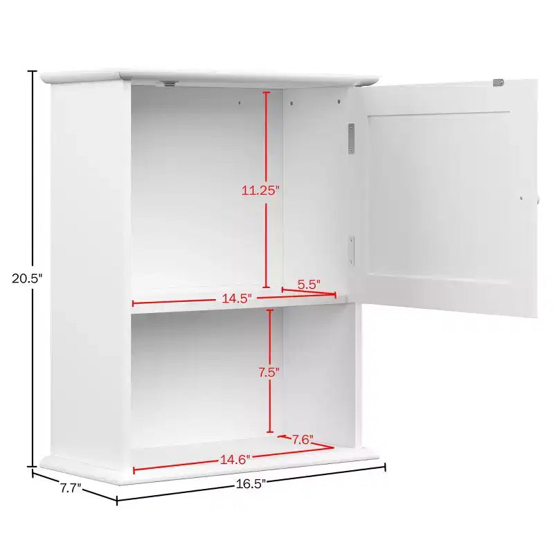 Bathroom Organizer Cabinet, Open Shelf & Closed Cupboard, Shutter Doors, White, Wood, Wall Mount
