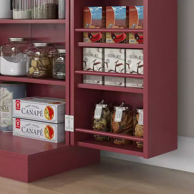 41" Kitchen Pantry Storage Cabinet, Double Doors, 5-Tier Shelf, 12 Spice Racks, Adjustable Shelves