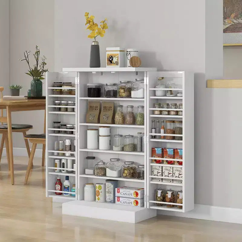 41" Kitchen Pantry Storage Cabinet, Double Doors, 5-Tier Shelf, 12 Spice Racks, Adjustable Shelves
