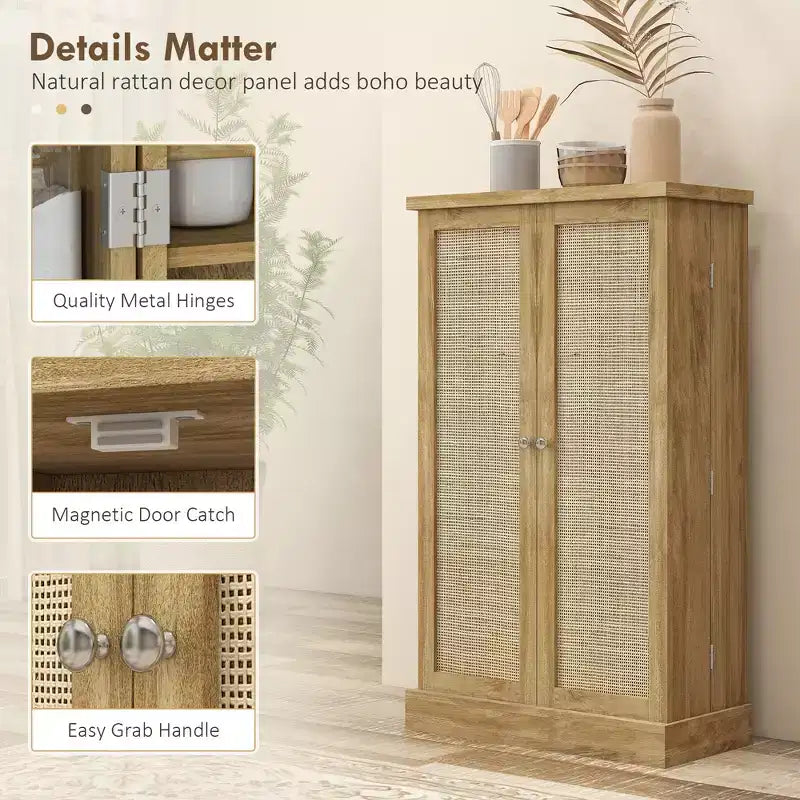 41" Kitchen Pantry Storage Cabinet, Double Doors, 5-Tier Shelf, 12 Spice Racks, Adjustable Shelves