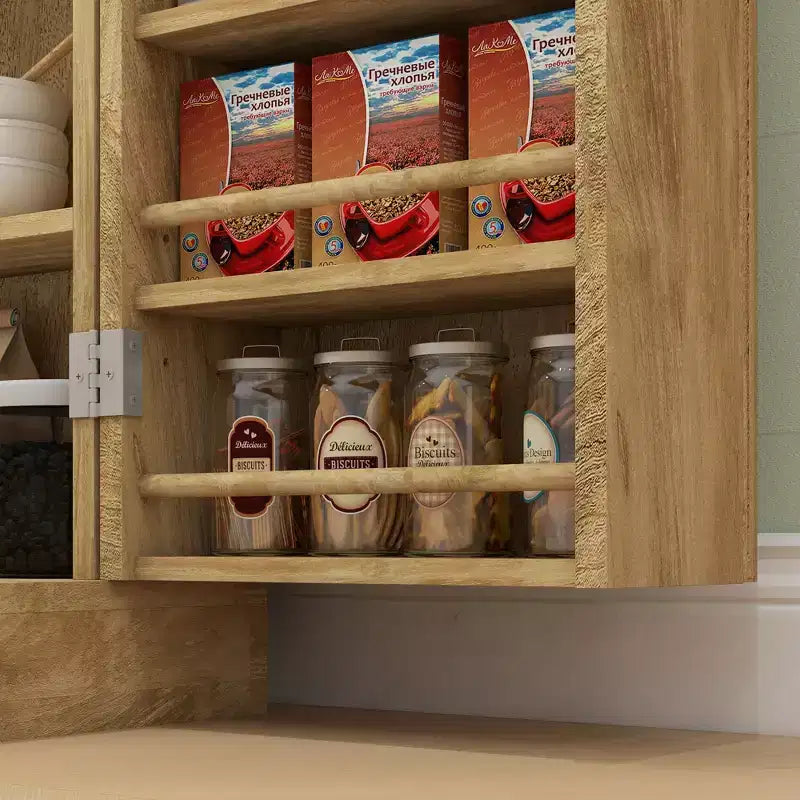 41" Kitchen Pantry Storage Cabinet, Double Doors, 5-Tier Shelf, 12 Spice Racks, Adjustable Shelves