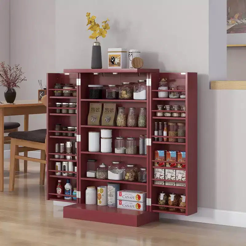 41" Kitchen Pantry Storage Cabinet, Double Doors, 5-Tier Shelf, 12 Spice Racks, Adjustable Shelves