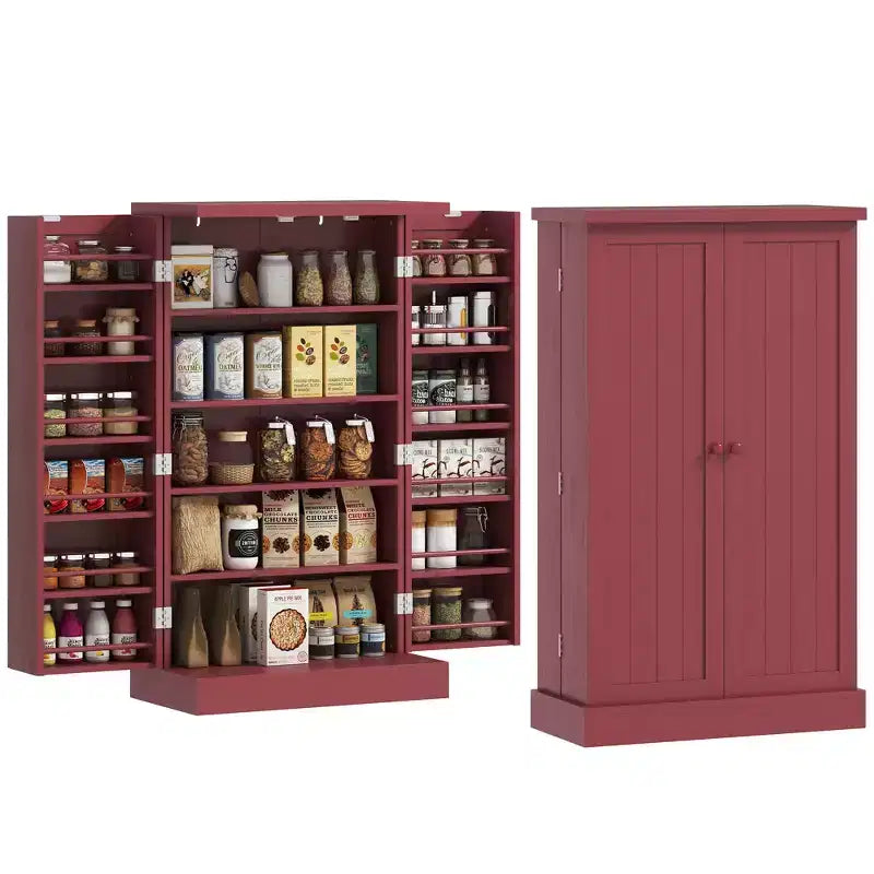 41" Kitchen Pantry Storage Cabinet, Double Doors, 5-Tier Shelf, 12 Spice Racks, Adjustable Shelves