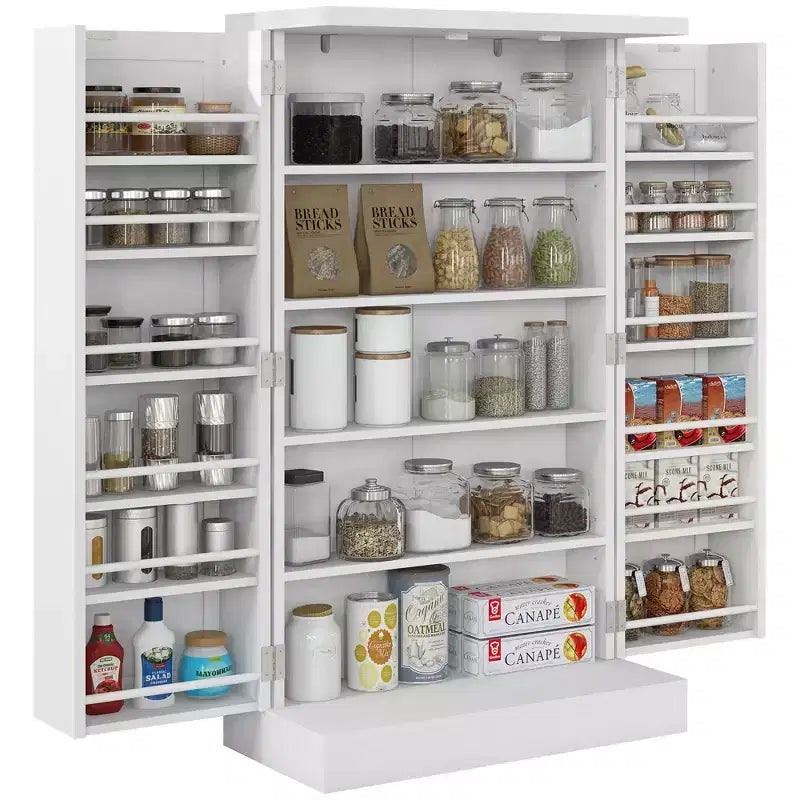 41" Kitchen Pantry Storage Cabinet, Double Doors, 5-Tier Shelf, 12 Spice Racks, Adjustable Shelves