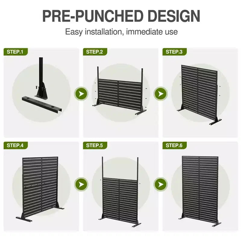 Freestanding Metal Outdoor Privacy Screen, 3-Panel Galvanized Steel, Laser-Cut Floral Pattern