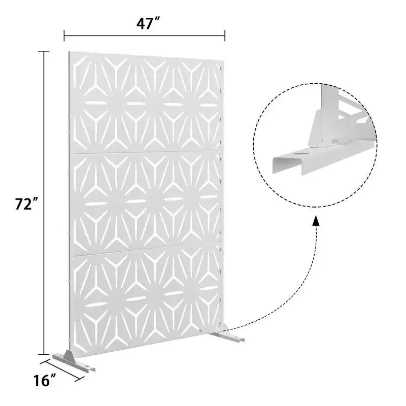 Freestanding Metal Outdoor Privacy Screen, 3-Panel Galvanized Steel, Laser-Cut Floral Pattern
