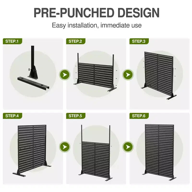 Freestanding Metal Outdoor Privacy Screen, 3-Panel Galvanized Steel, Laser-Cut Floral Pattern