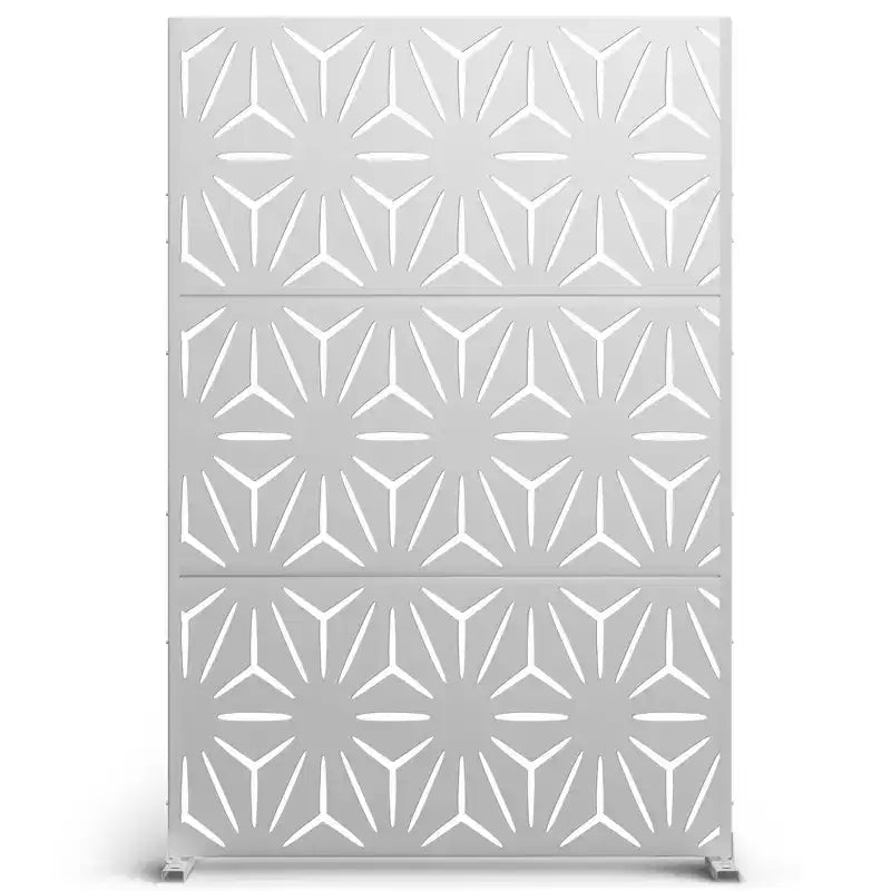 Freestanding Metal Outdoor Privacy Screen, 3-Panel Galvanized Steel, Laser-Cut Floral Pattern