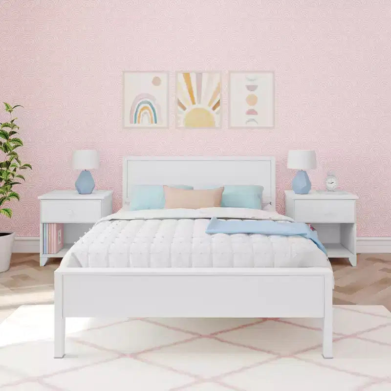 Full Size Kids Platform Bed with Panel Headboard, Solid Pine & Birch, 400 lb Capacity, No Box Spring