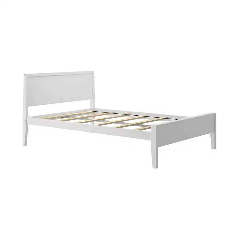 Full Size Kids Platform Bed with Panel Headboard, Solid Pine & Birch, 400 lb Capacity, No Box Spring