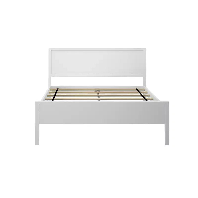 Full Size Kids Platform Bed with Panel Headboard, Solid Pine & Birch, 400 lb Capacity, No Box Spring