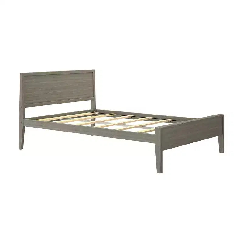 Full Size Kids Platform Bed with Panel Headboard, Solid Pine & Birch, 400 lb Capacity, No Box Spring
