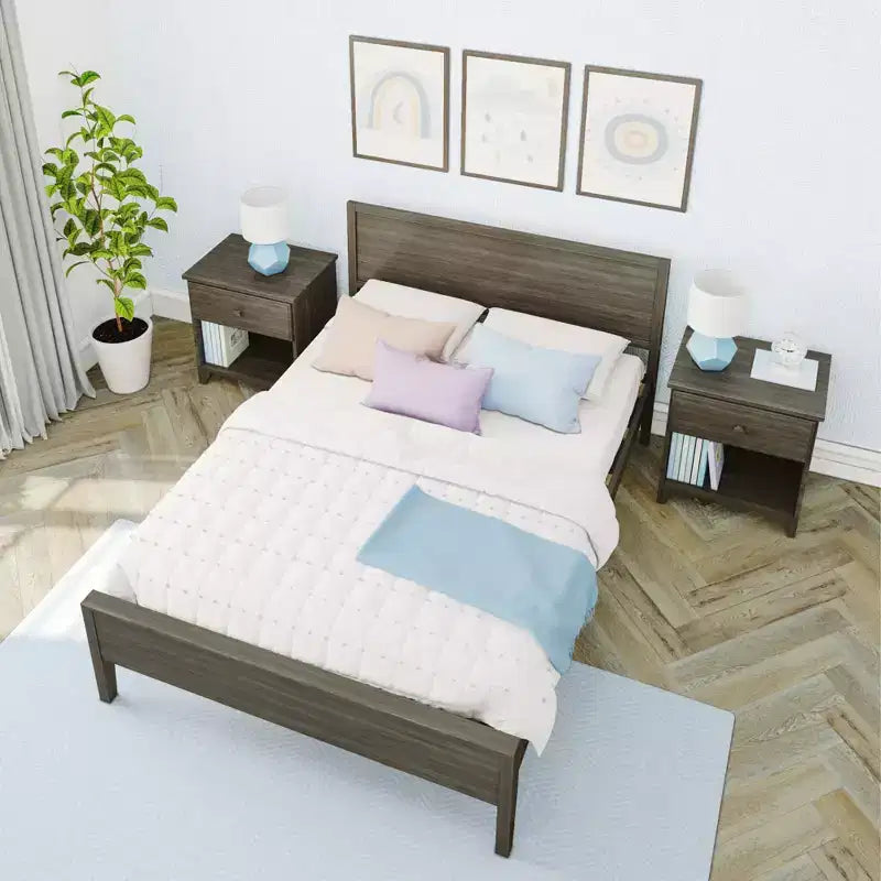 Full Size Kids Platform Bed with Panel Headboard, Solid Pine & Birch, 400 lb Capacity, No Box Spring