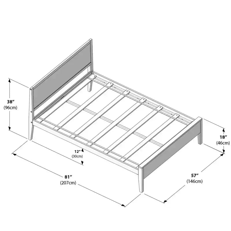 Full Size Kids Platform Bed with Panel Headboard, Solid Pine & Birch, 400 lb Capacity, No Box Spring