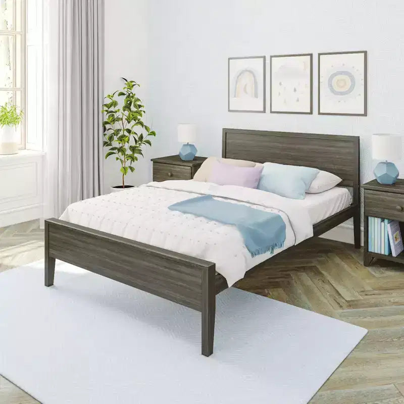 Full Size Kids Platform Bed with Panel Headboard, Solid Pine & Birch, 400 lb Capacity, No Box Spring