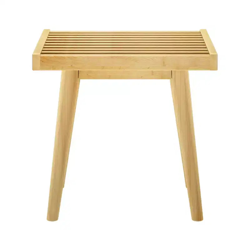 19" Solid Wood Entryway Bench, Pine & Birch, Mid-Century Slatted Design, 400 lb Capacity, Low VOC