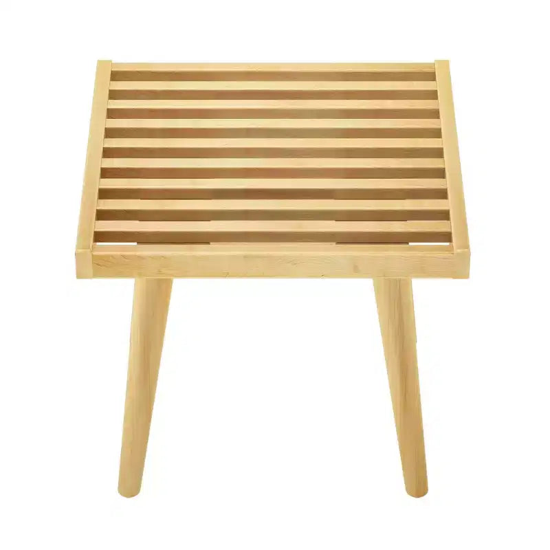 19" Solid Wood Entryway Bench, Pine & Birch, Mid-Century Slatted Design, 400 lb Capacity, Low VOC