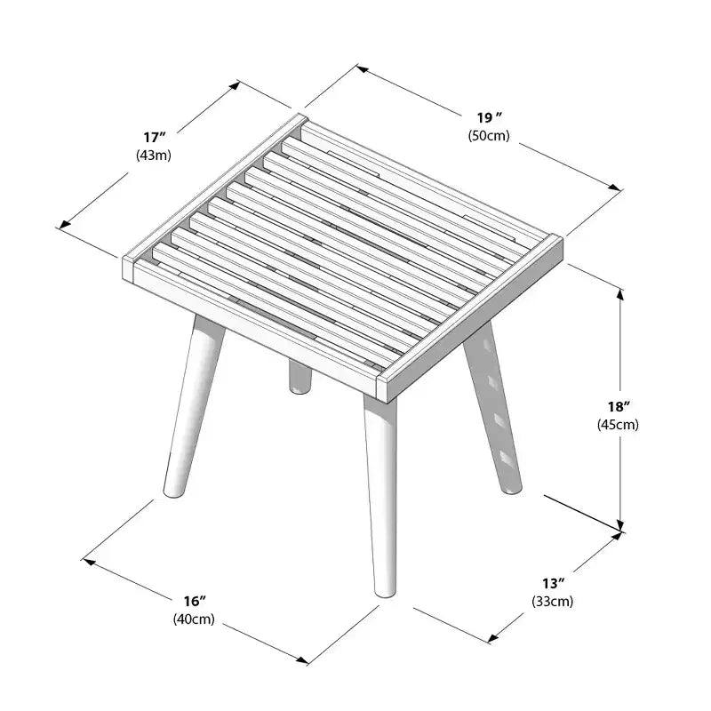 19" Solid Wood Entryway Bench, Pine & Birch, Mid-Century Slatted Design, 400 lb Capacity, Low VOC