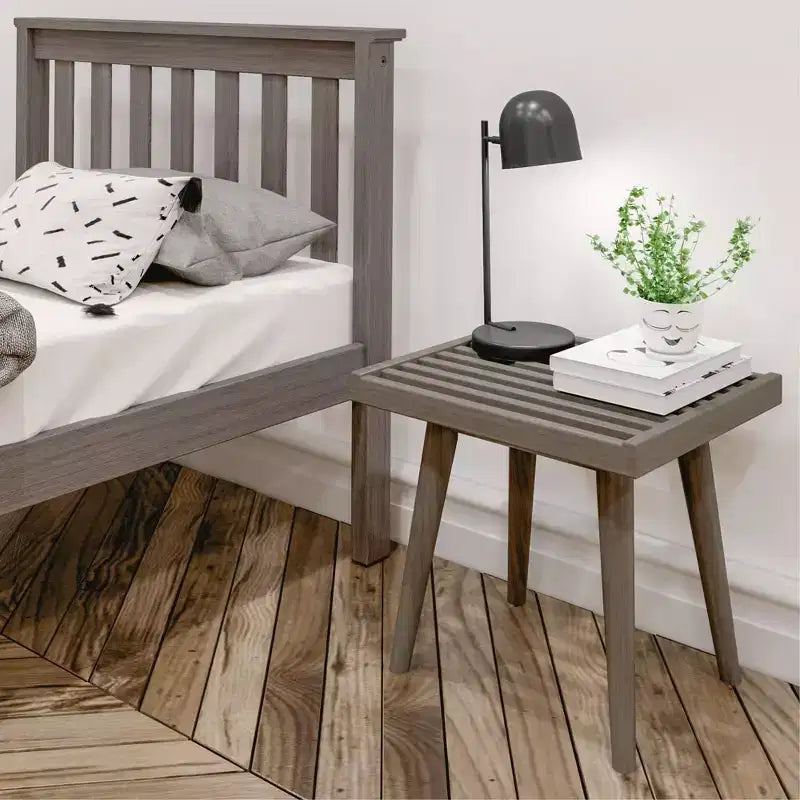 19" Solid Wood Entryway Bench, Pine & Birch, Mid-Century Slatted Design, 400 lb Capacity, Low VOC
