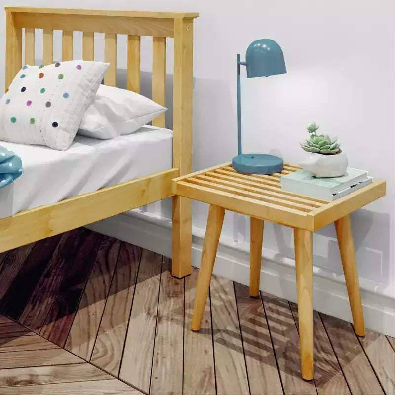 19" Solid Wood Entryway Bench, Pine & Birch, Mid-Century Slatted Design, 400 lb Capacity, Low VOC