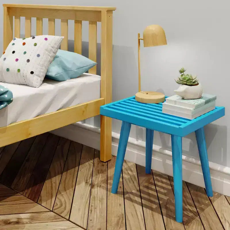 19" Solid Wood Entryway Bench, Pine & Birch, Mid-Century Slatted Design, 400 lb Capacity, Low VOC