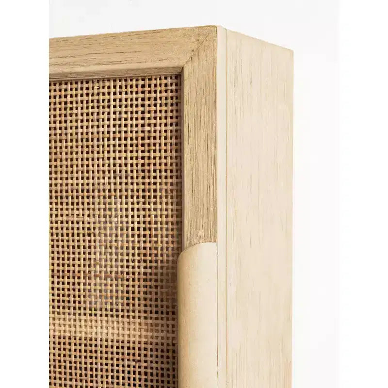 Rattan Wall Cabinet, Natural Finish, 3 Shelves, 1 Door, Wall Mount, 23.75"H, No Assembly Required