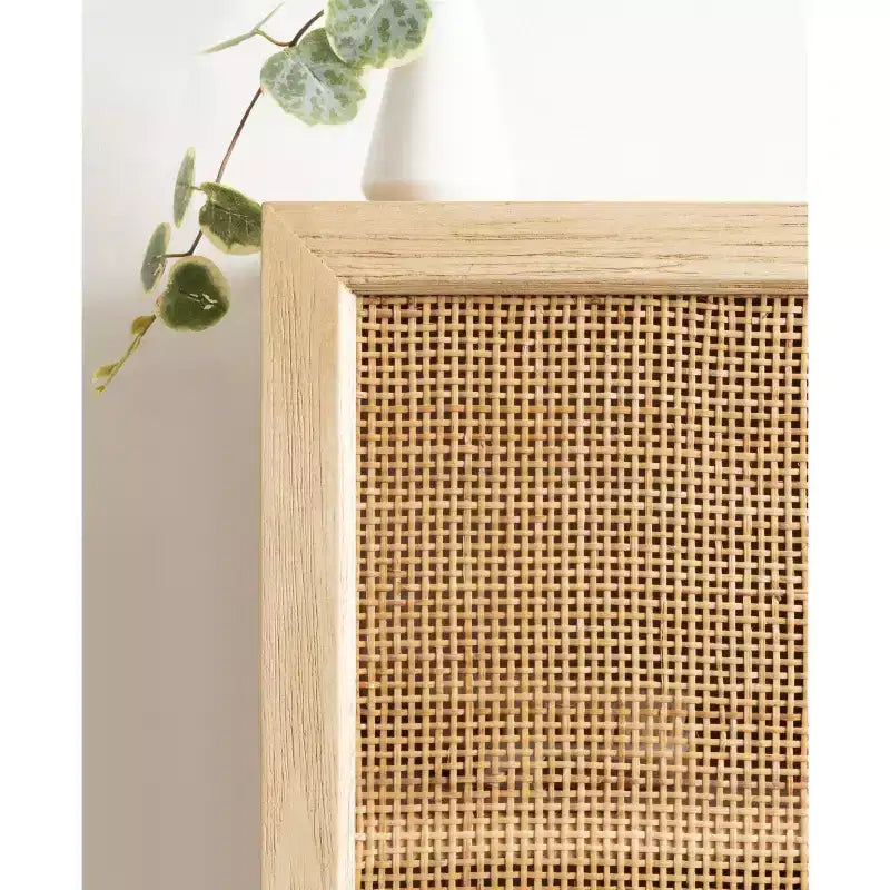 Rattan Wall Cabinet, Natural Finish, 3 Shelves, 1 Door, Wall Mount, 23.75"H, No Assembly Required