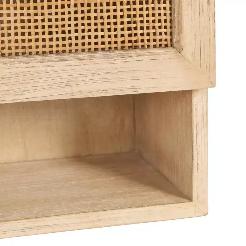 Rattan Wall Cabinet, Natural Finish, 3 Shelves, 1 Door, Wall Mount, 23.75"H, No Assembly Required
