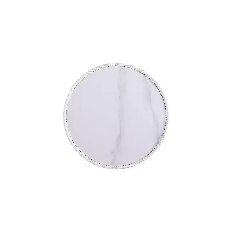 Round End Table, Leatherette Upholstered Base, Ceramic Faux Marble Top, 80 lb Capacity, No Assembly