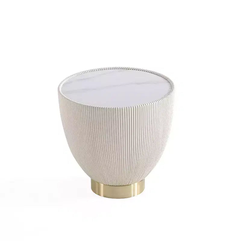 Round End Table, Leatherette Upholstered Base, Ceramic Faux Marble Top, 80 lb Capacity, No Assembly