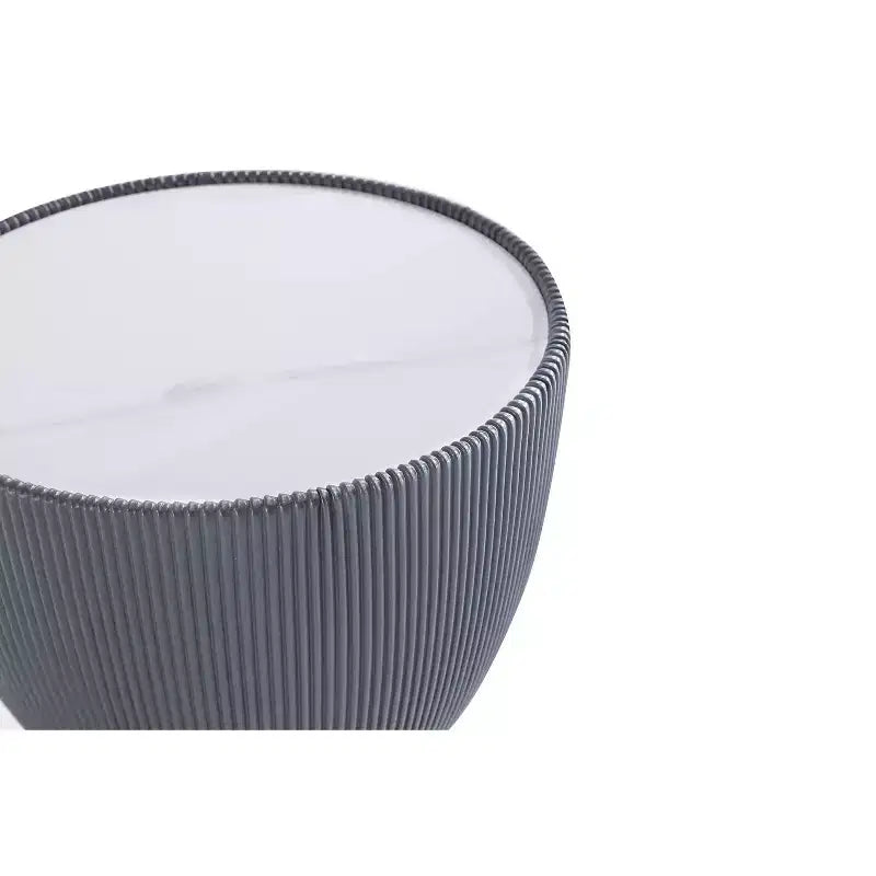 Round End Table, Leatherette Upholstered Base, Ceramic Faux Marble Top, 80 lb Capacity, No Assembly