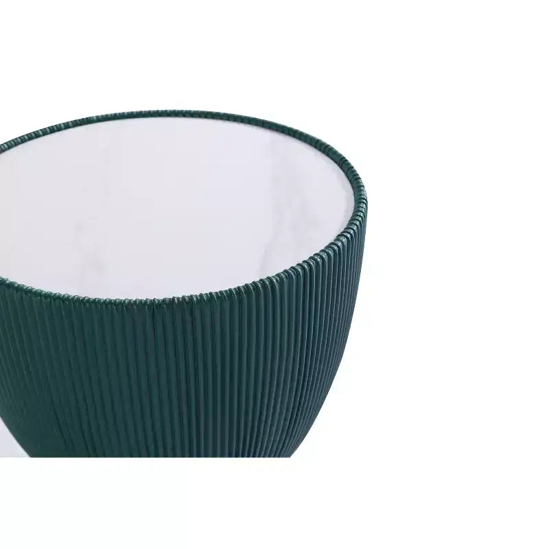 Round End Table, Leatherette Upholstered Base, Ceramic Faux Marble Top, 80 lb Capacity, No Assembly