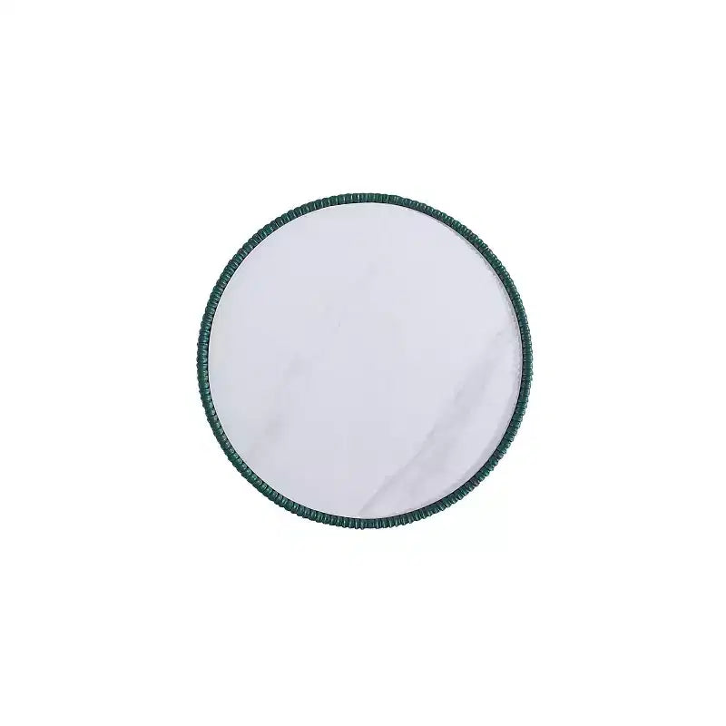 Round End Table, Leatherette Upholstered Base, Ceramic Faux Marble Top, 80 lb Capacity, No Assembly