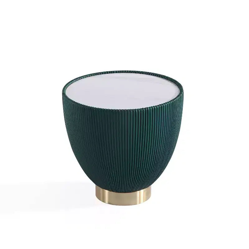 Round End Table, Leatherette Upholstered Base, Ceramic Faux Marble Top, 80 lb Capacity, No Assembly