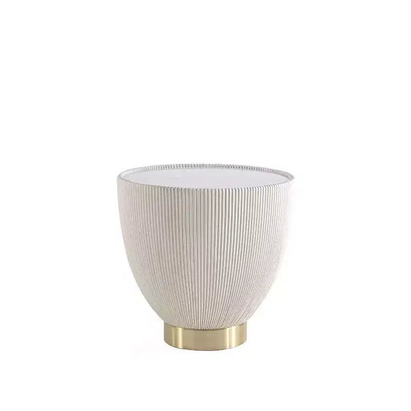 Round End Table, Leatherette Upholstered Base, Ceramic Faux Marble Top, 80 lb Capacity, No Assembly