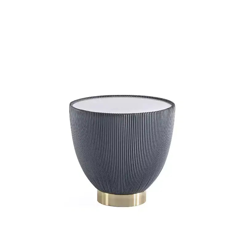 Round End Table, Leatherette Upholstered Base, Ceramic Faux Marble Top, 80 lb Capacity, No Assembly