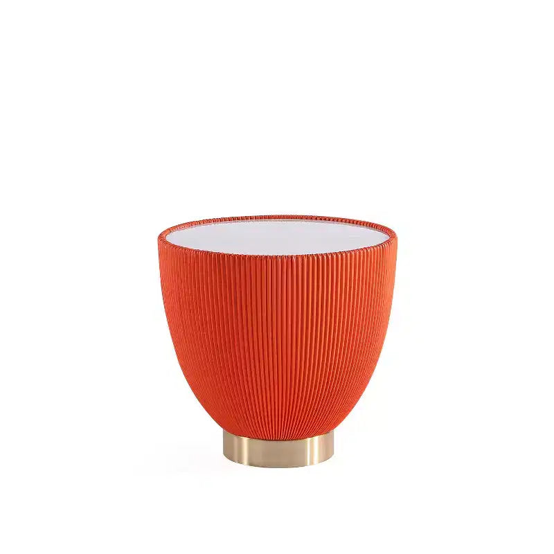 Round End Table, Leatherette Upholstered Base, Ceramic Faux Marble Top, 80 lb Capacity, No Assembly