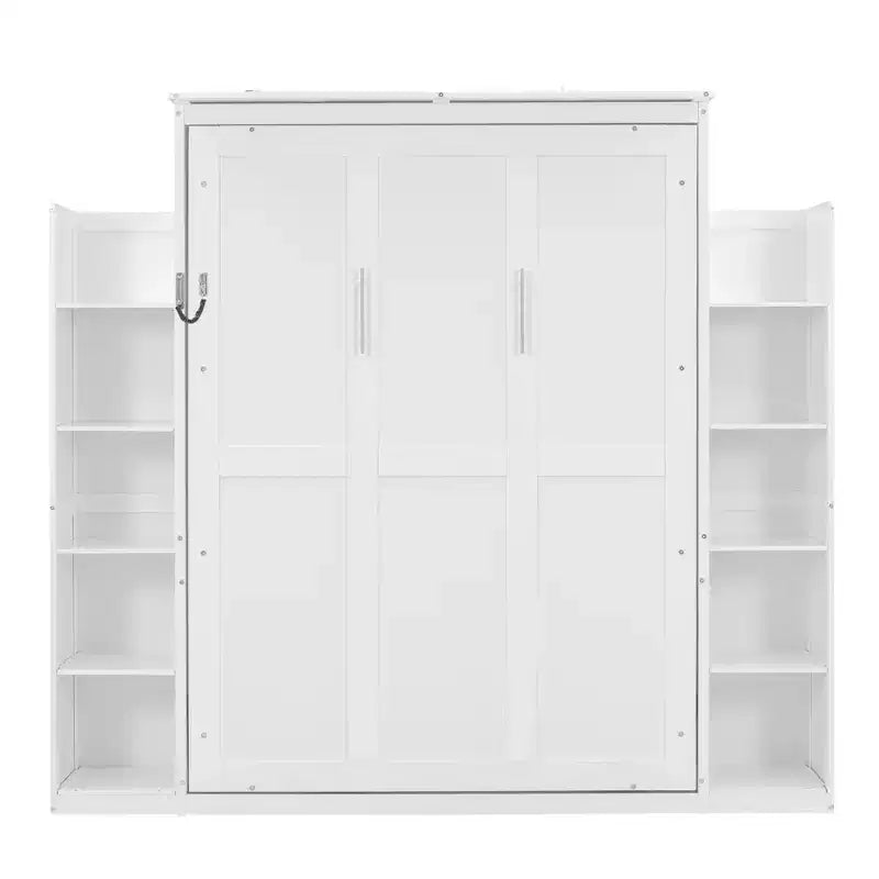 Full/Queen Murphy Wall Bed with Side Shelves & LED Lights, 600 lb Capacity, Plywood & MDF Frame