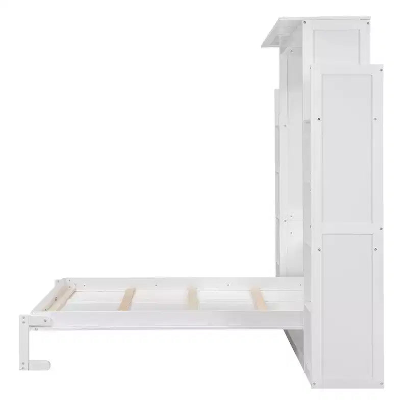 Full/Queen Murphy Wall Bed with Side Shelves & LED Lights, 600 lb Capacity, Plywood & MDF Frame