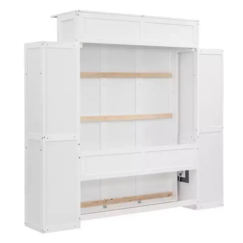 Full/Queen Murphy Wall Bed with Side Shelves & LED Lights, 600 lb Capacity, Plywood & MDF Frame