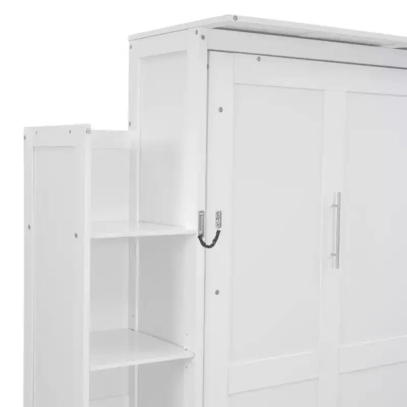 Full/Queen Murphy Wall Bed with Side Shelves & LED Lights, 600 lb Capacity, Plywood & MDF Frame