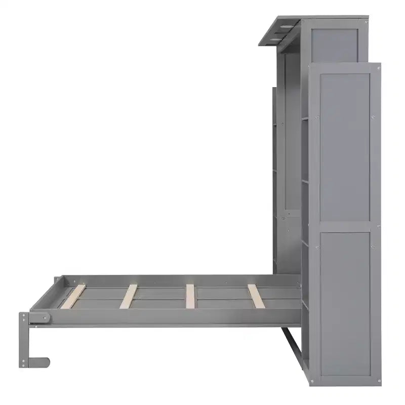Full/Queen Murphy Wall Bed with Side Shelves & LED Lights, 600 lb Capacity, Plywood & MDF Frame