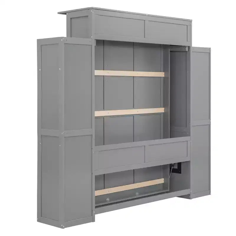 Full/Queen Murphy Wall Bed with Side Shelves & LED Lights, 600 lb Capacity, Plywood & MDF Frame