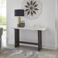 Signature Design by Ashley Burkhaus Sofa Table, Natural Marble Top, Dark Brown Oak Console for Living Room